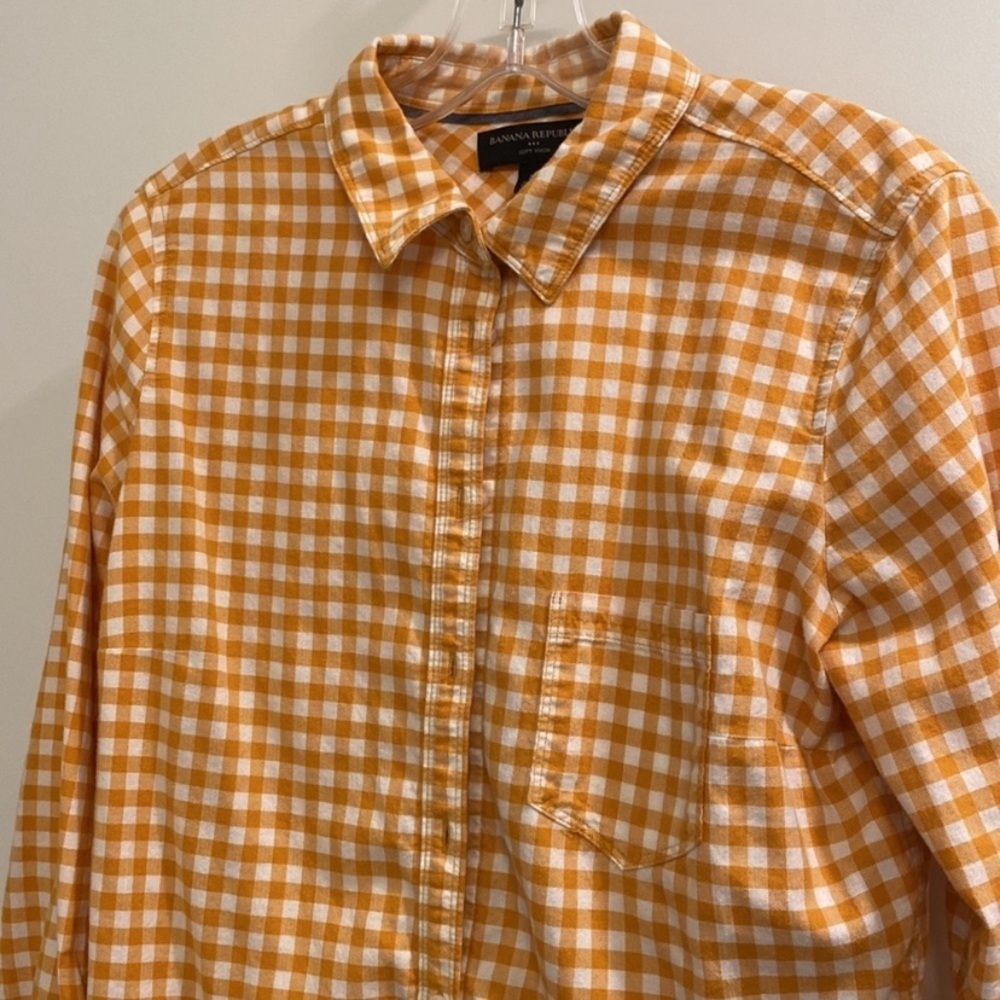 Banana Republic Gold White Gingham Check Button Down Shirt - Picture 4 of 7
